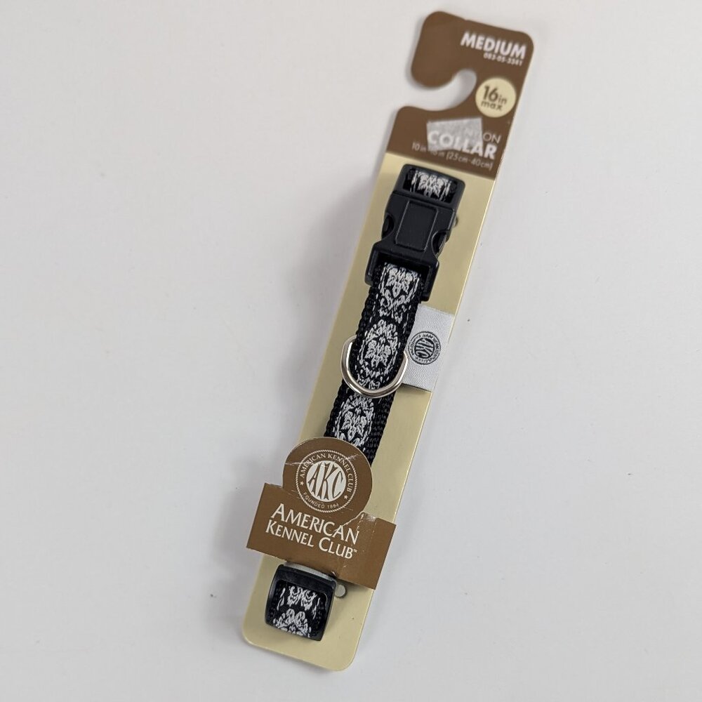 American Kennel Club Nylon Dog Collar Black & White Size Medium 16" Max